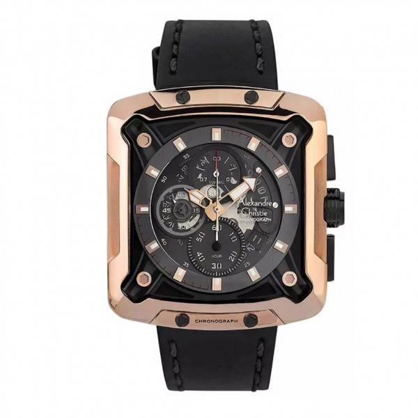 Alexandre Christie AC 3039 Rosegold Black Leather Man MCLRGBA